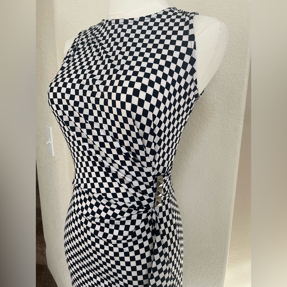 Michael Kors Ruched Check Dress Black White XXS - Picture 4 of 12